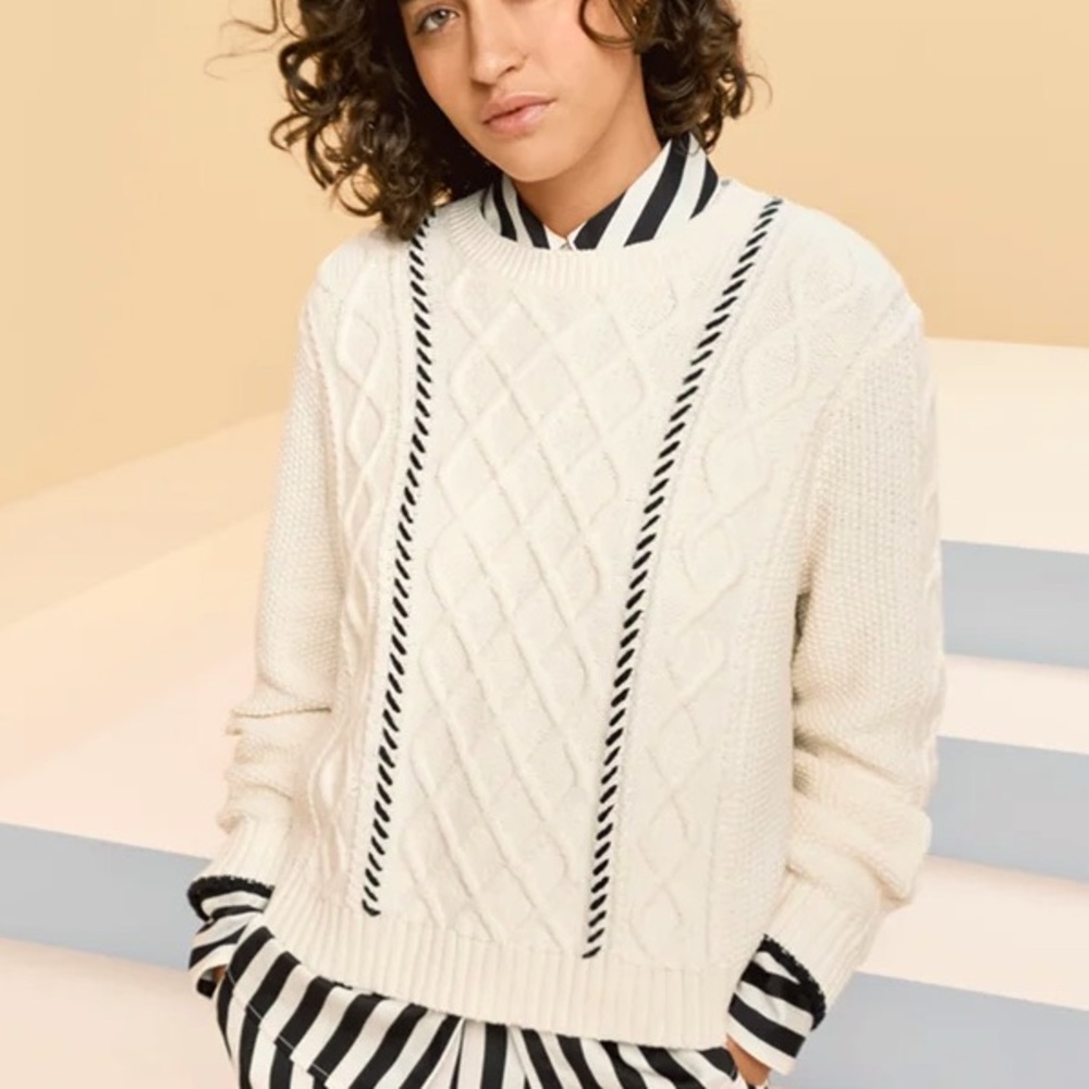 La Ligne x Target Cable-knit Whipstich Stripe Crewneck Sweater, Size Small